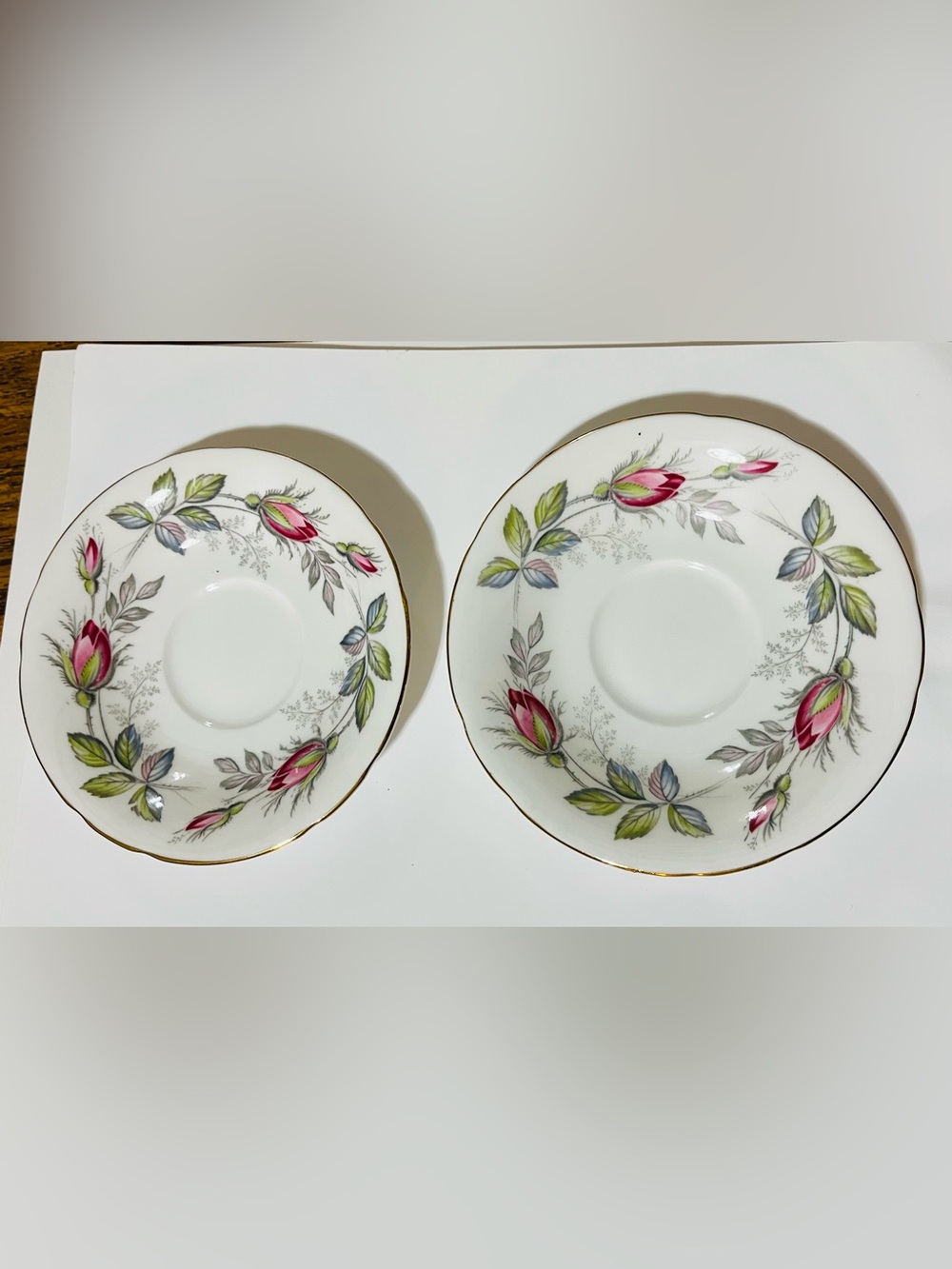 Set of 2 PARAGON Pink Floral Porcelain Saucers with Gold Trim